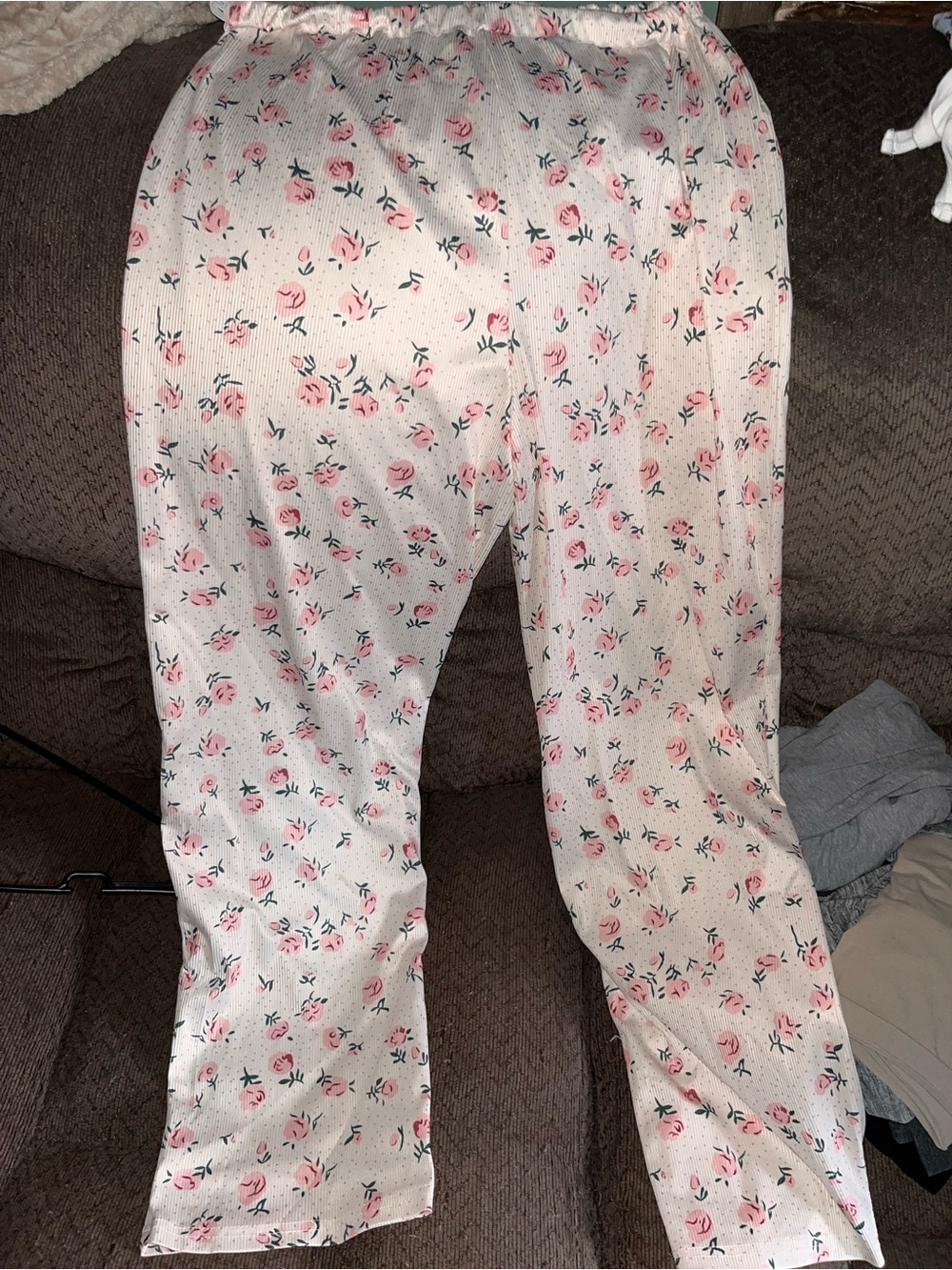 Women's Maternity Cream Pajama Pants with Pink Floral Print